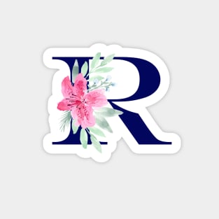 Watercolor Floral Letter R in Navy Sticker